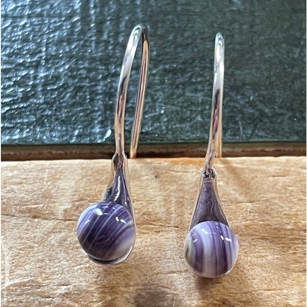 Pearl Drop Wampum Shell Sterling Silver Earrings Jewelry E1215